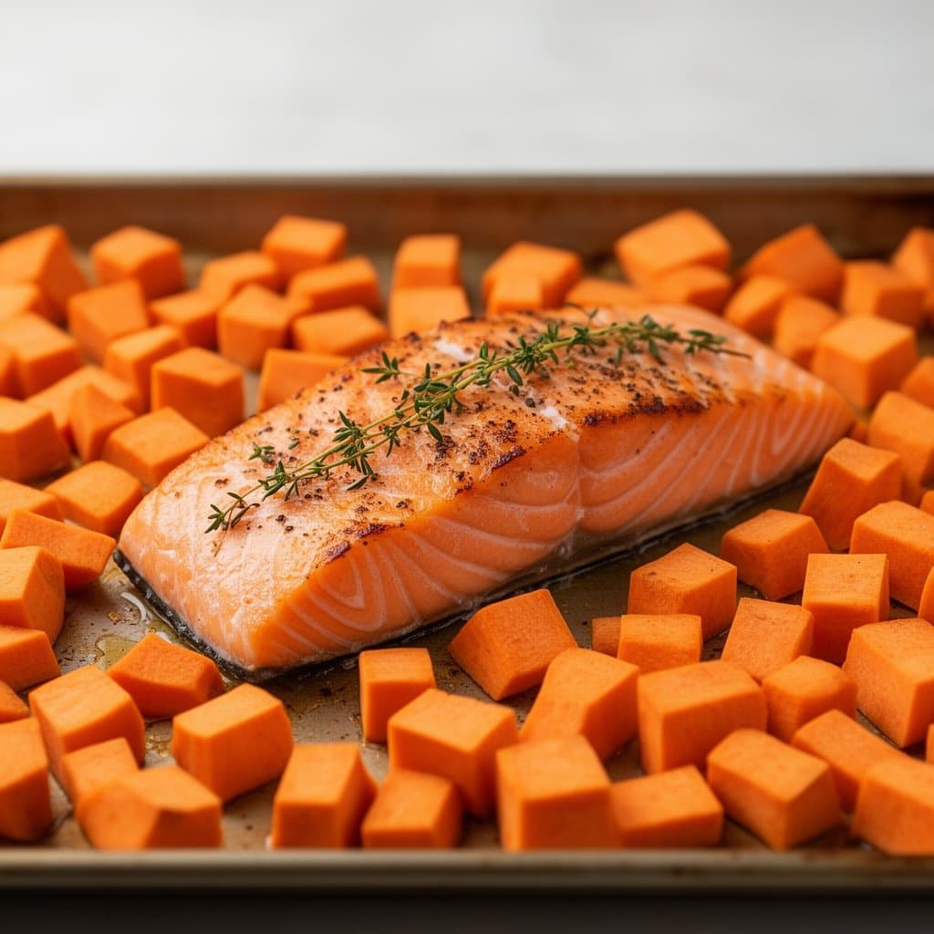 Sheet-Pan Sweet Potato & Salmon